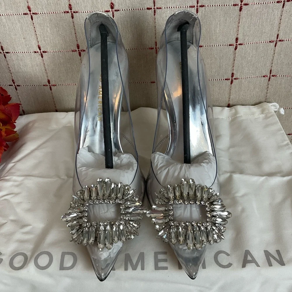 Good American 'CINDER-F*CKING-RELLA' Clear PUMP Size 5 GLASS002 New Stiletto - Picture 5 of 6